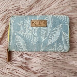 Jana Lam Hawaii wallet bird of paradise coated denim
